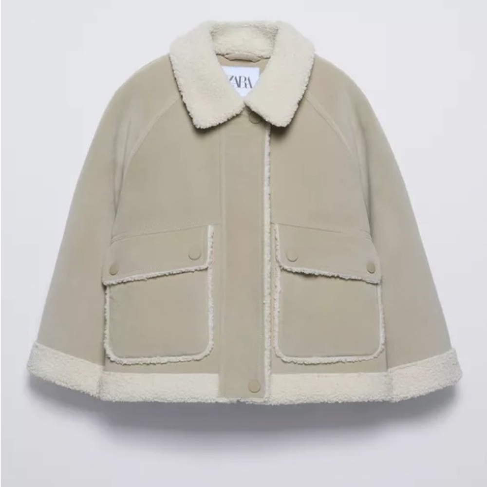 Zara Kids Beige Jacket with Sherpa Collar